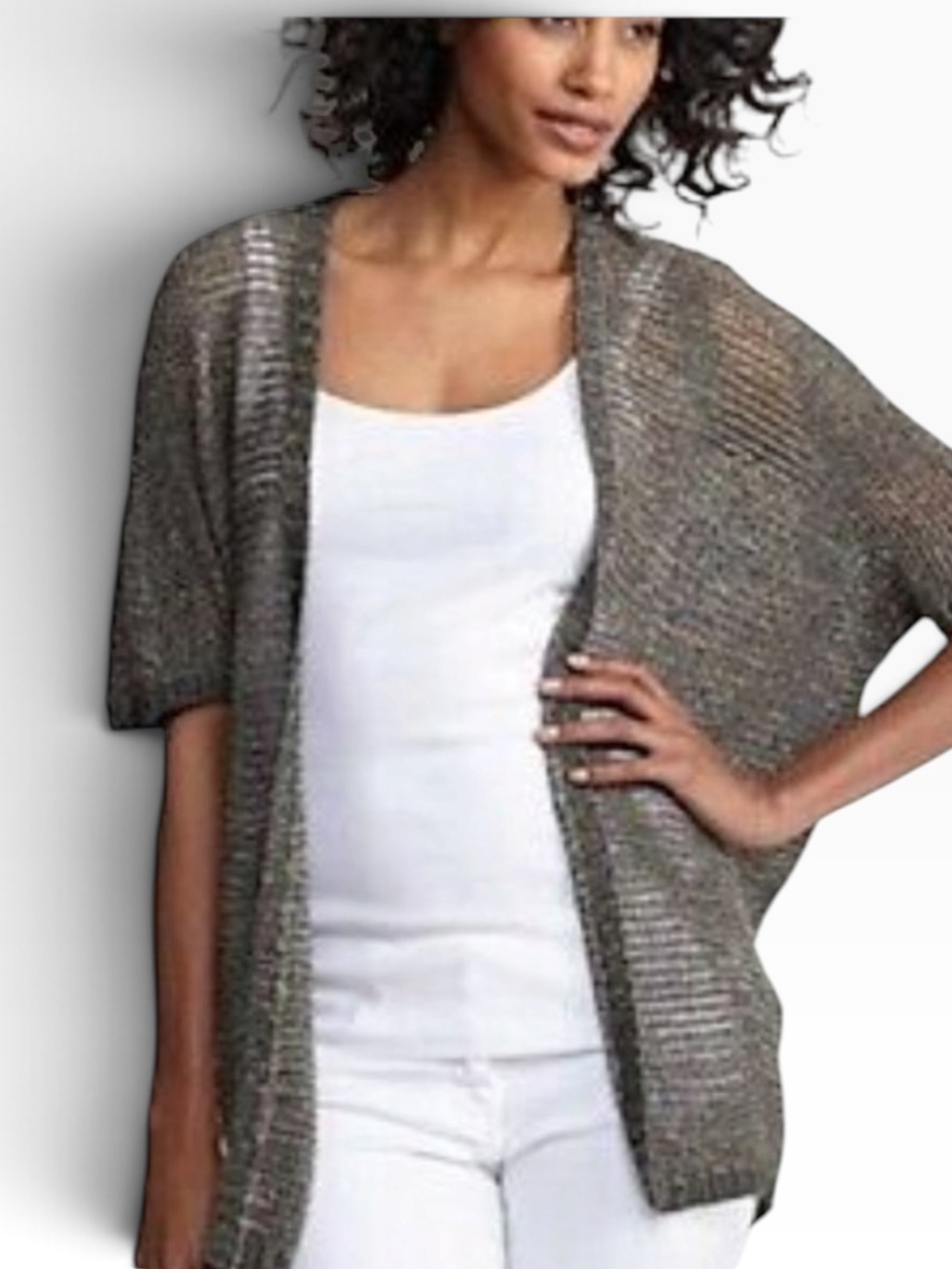 Eileen Fisher Bronze Variegated Links Sparkle Oval Sweater Cardigan